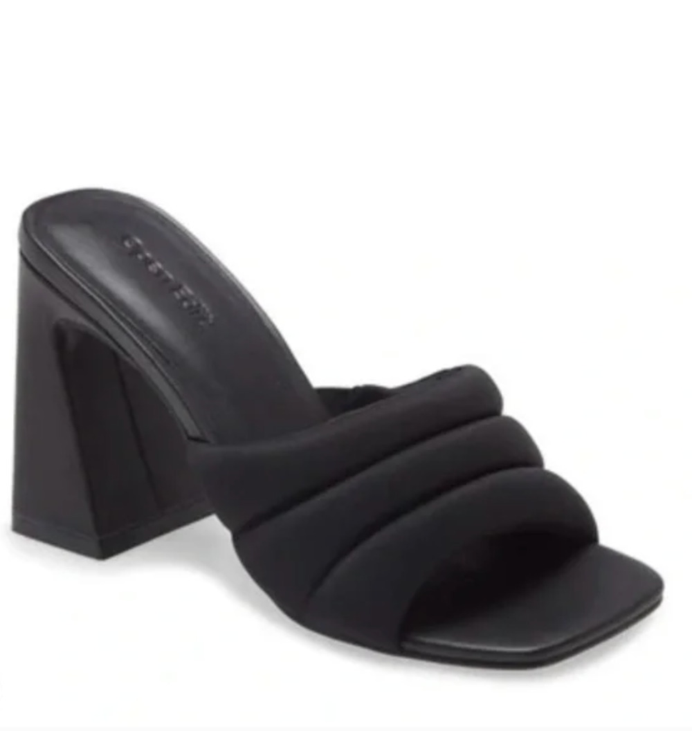 Open Edit Sheena Sandals 4 NWOT Black Square Toe Puffy 90s Heel Women's